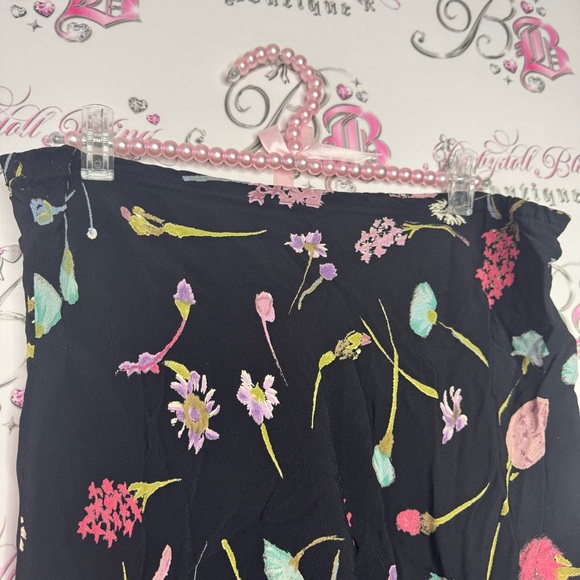 Salaam! Skirt water color flowers floral black multi color long maxi skirt cute - Picture 2 of 6